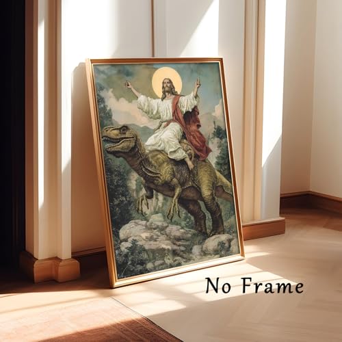 Oiyehokeul Jesus Canvas Wall Art Funny Dinosaur Pictures 16x24in No Frame - color: A1Unframed