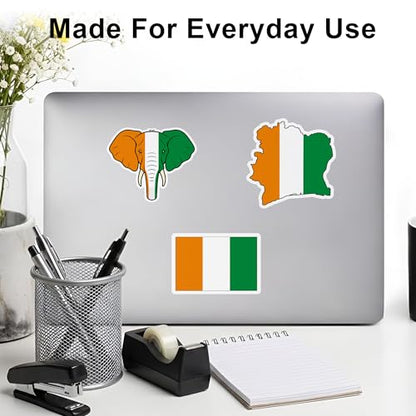 [3PCS] Ivory Coast Flag Sticker Set, Elephant & Map Design, Waterproof - color: Ivory Coast Flag Sticker