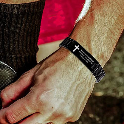 Religious Quote Faith Christian Bible Verse Bracelet, Stainless Steel Jesus Cross Encouragement Bracelet, Inspirational Wristband for Men - style: Custom Your Quote