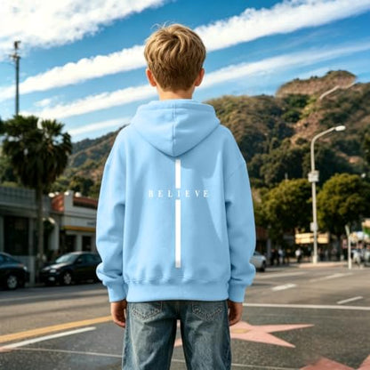 Fkatuzi Christian Graphic Hoodies For Boys Cross Sweatshirt Kids Jesus Hoodie Faith God Religious Bible Verse Believe Tops - color: Light Blue, size: 13-14 Years