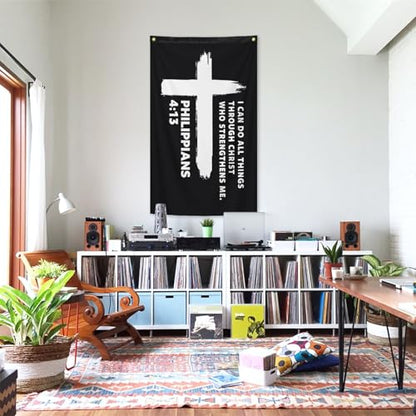 Phil 4:13 Cross Flag I Can Do All Things Through Christ Christian Banner - color: B