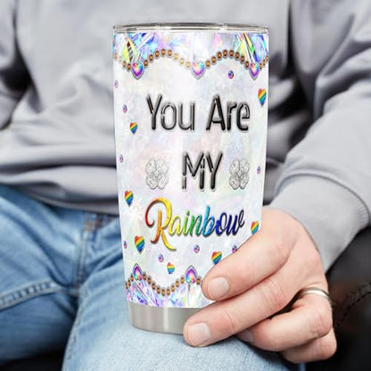 Pride Tumbler You Are My Rainbow Insulated Travel Coffee Mug Cup with Lids Stainless Steel 20 30 Oz Personalized Gifts for LGBT Lesbian Gay Couple Anniversary - color: LGBT 493