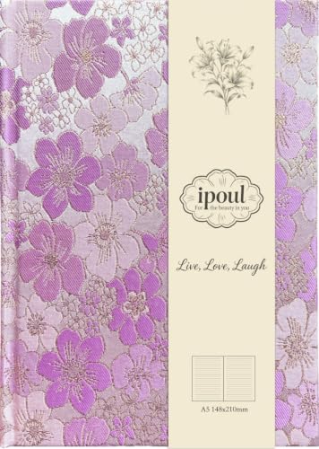 Purple Notebook, Floral Journal, A5, Ruled, Journal for Teen Girls, Writing Notebook, Hardcover, Lay-flat, Pretty Girls Diary, School Supplies, Cherry Blossom Flowers - color: Cherry Blossom Purple