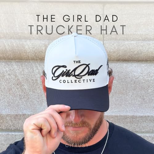 CITRUSY Athletic Trucker Golf Hat | Performance Mens 5 Panel Cap | Cool Breathable Waterproof Workout Running Snapback - color: Girl Dad | Black