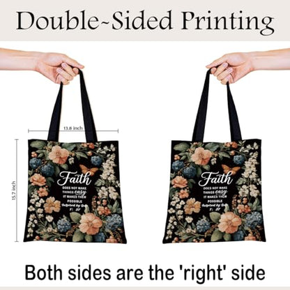 Christian Canvas Tote Bag for Women, Inspirational Faith Shoulder Bag - color: Faith