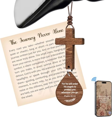 Cross for Car Mirror Hanging Christian Gifts for Men, Women, Scan Phone for Daily Bible Verse, Christian Cross Ornament, Religious Gifts for Men, Wooden Car Ornament - color: He Will Order His Angels_psalm 91:11