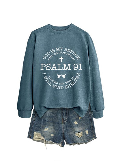 Christian Sweatshirts for Women Psalms 91 Long Sleeve Shirt - color: Blue, size: XX-Large