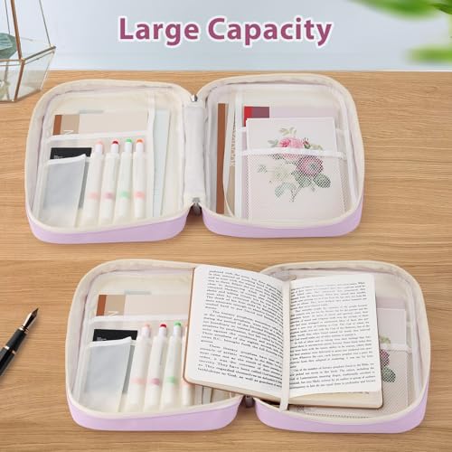 GERMUN Bible Cover with Durable Handle, Carrying Book Case Church Bag Bible, Protective with Zippered Pocket, Bible Accessories Supplies, Book Protector for Book Lovers, WhitPurple - color: White&Purple