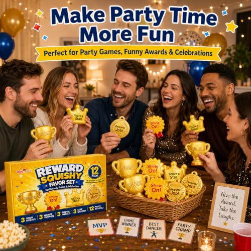 12 Pack Squishy Toys Bulk, Slow Rising Trophy Medal Crown Ribbon Squeeze Toys,Prize Box Toys, Classroom Prizes, Teacher Rewards, Party Favors, Goodie Bag Stuffers