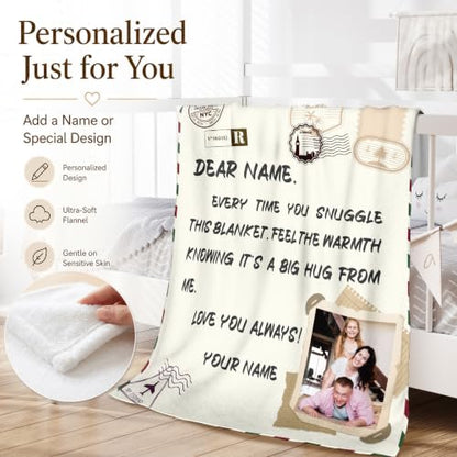 Gift for Mom Custom Image Blanket, Personalized Blankets Flannel Throws - color: Beige