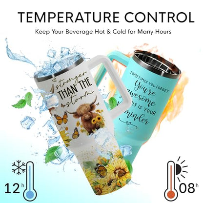 Highland Cow Gifts for Women - Highland Cow Tumbler Cup - Birthday Gifts for Female Farmers & Cowgirls - 40 Oz Tumbler with Handle & Straw - color: Highland Cow