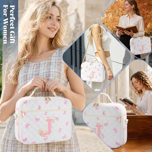 Personalized Initial Bible Cover Case for Women Bible Bag w/Study Supplies - color: Pink Bow, size: J