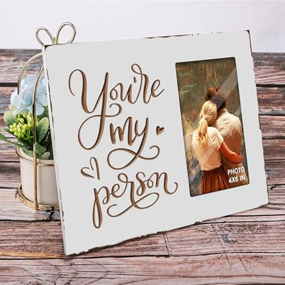 You Are My Person Wooden Rustic White Engraved Picture Frames 4x6 Inches - color: white you are my person