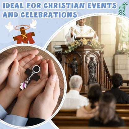 Sumind 24 Pcs Jesus Figurine Christian Keychain Religious Keychain Bulk Classic Christian Rings for Christ(White Skin Classic,Purple) - color: Purple, style: White Skin Classic