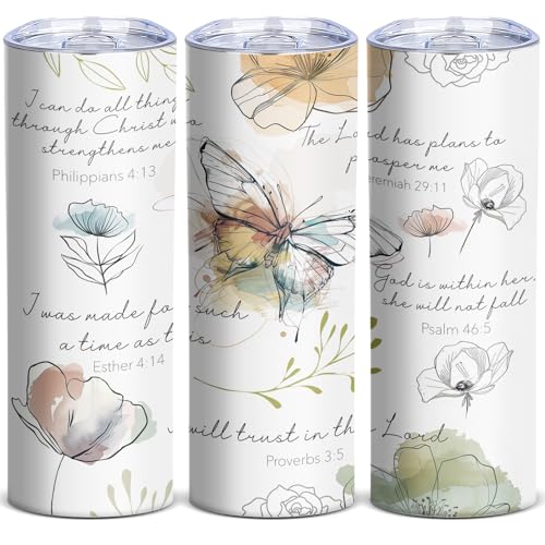 TUMBTU Christian Bible Verse Skinny Tumbler,Religious Tumbler for Women - color: White