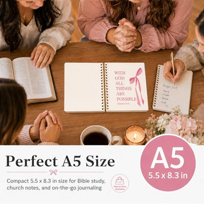 Pink Bow Notebook Bible Study Journal for Girls - color: (Pink) Matthew 19:26