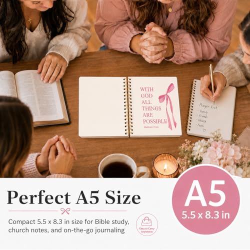 Pink Bow Notebook Bible Study Journal for Girls - color: (Pink) Matthew 19:26