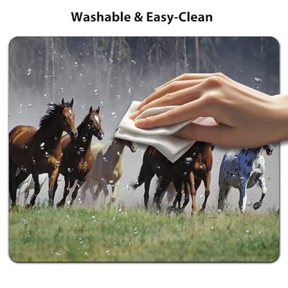 Galloping Wild Horse Herd Mouse Pad, Western Prairie Landscape Desk Mat - color: Brown
