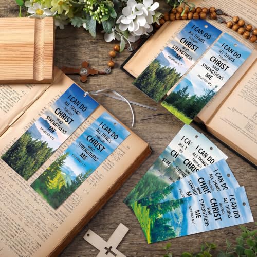 Dispowreath 60 Pcs I Can Do All Things Through Christ Bookmarks Religious Philippians 4: 13 Bookmarks Church Exchange Gifts for Men & Women Sunday School Vbs Church Prizes Party Favors - style: I Can Do All Things Through Christ