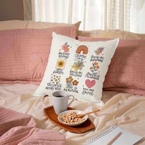 QIYUHOY Boho Floral Positive Affirmations Throw Pillow Covers, 18x18 Inch - color: 004-motivational