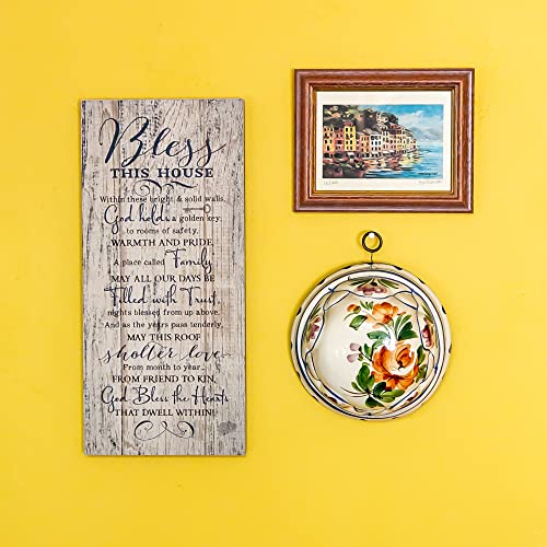 DEXSA Bless This House Wood Plaque - Made in the USA - 5.5x12 - Classy Frame Wall Hanging Decoration | Within these bright & solid walls, God holds a golden key | Christian Religious Home Decor Saying
