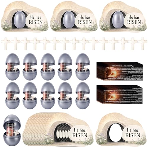 60 Pcs Easter Empty Tomb Eggs, 15 Set Resurrection Egg Tomb Card with Cross - color: 15 Set