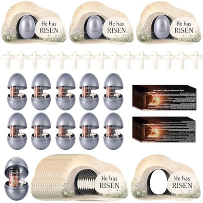 60 Pcs Easter Empty Tomb Eggs, 15 Set Resurrection Egg Tomb Card with Cross - color: 15 Set