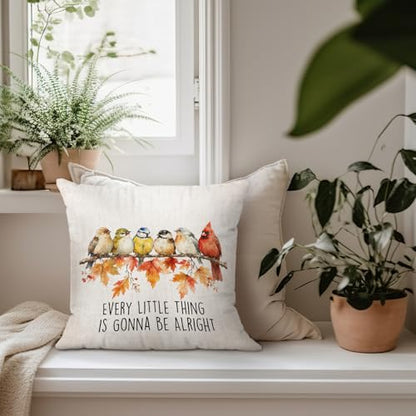 Inspirational Fall Autumn Maple Leaf Bird Throw Pillow Covers 18x18 - color: Bird