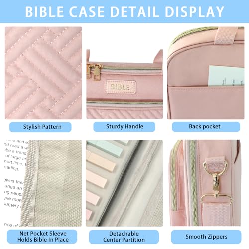 Bible Cover for Women Bible Case, Large Bible Bag, Bible Study Supplies Bible Journaling Kit Book Carrying Case with Bible Highlighters Tabs, Valentines Day Christian Gifts for Women (Pink) - color: Pink