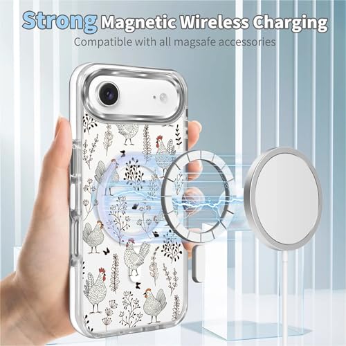 for iPhone 17 Air Case [Compatible with Magsafe],Girls Women Clear Magnetic Case Silicone Shockproof Protective Cover with Pattern Chicken Butterfly Flower - color: Chicken Butterfly Flower, size: iPhone 17 Air