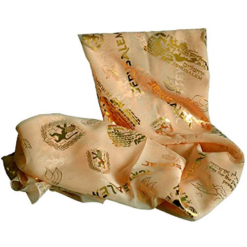 Biblical World Jerusalem Scripture Scarf For Woman, 100% Polyester 20 x 60 inches - color: Peach
