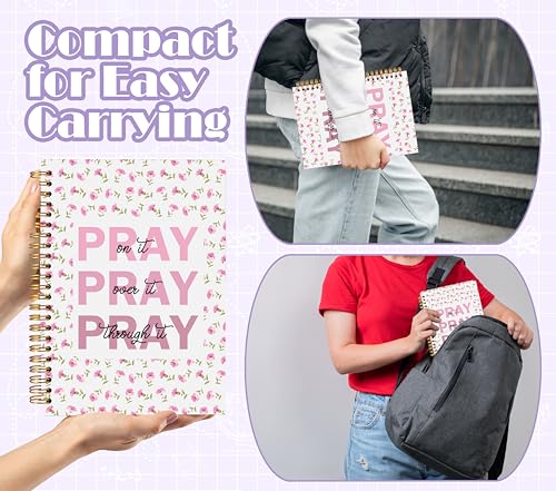Welshower Pray on over Through It Pink Floral Christian Spiral Notebook Journal, Bible Notebook for Note Taking, Religious Scripture Journal, Prayer Journals for Woman, 5.5x8.3 Inch - color: Prayer Blank Book 04