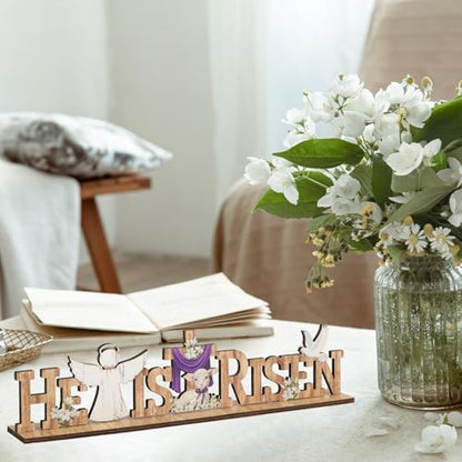 Easter Religious Decorations He Is Risen Decor Signs Easter Wooden Cross Table Sign for ustic Farmhouse Home Room Dining Birthday Spring