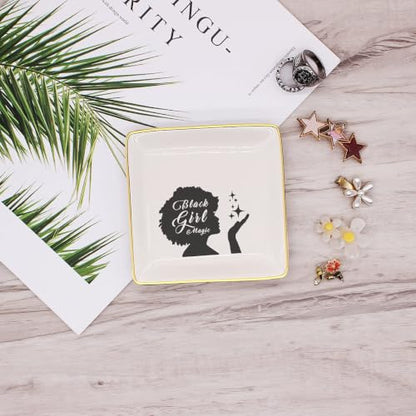 Black Girl Magic Ceramic Jewelry Tray Ring Holder Dish,Black Girl Gifts - style: Black girl magic