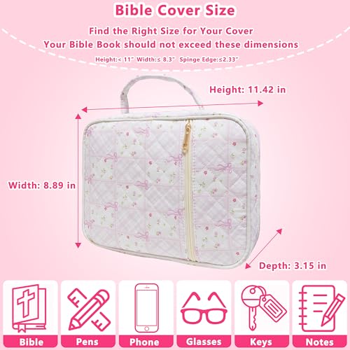 Bible Cover for Women (Pink Floral Bow, Large) - color: B3 Pink Floral Bow