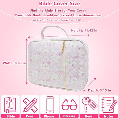 Bible Cover for Women (Pink Floral Bow, Large) - color: B3 Pink Floral Bow