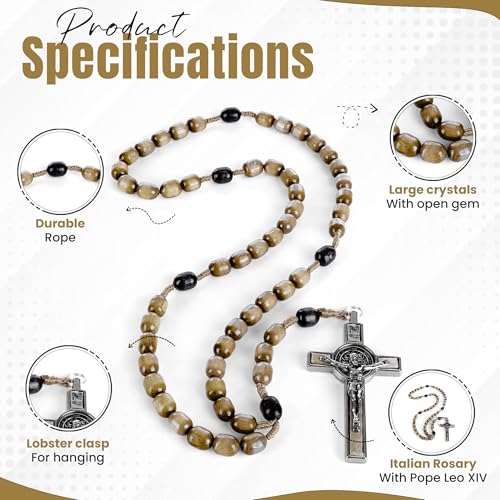 SANCTUM VERITAS Catholic Rosary Necklace | Large Italian Prayer Beads Gift - style: Olive Wood