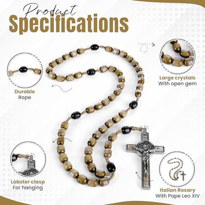 SANCTUM VERITAS Catholic Rosary Necklace | Large Italian Prayer Beads Gift - style: Olive Wood