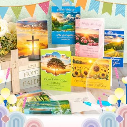 Motiskyy 120 Pack Religious Christian Birthday Cards Bulk with Scripture Bible Verse 4.5 x 6.2 Inch Assorted Christian Blessing Greeting Card for Birthday with Envelopes and Stickers (Landscape Style) - style: Landscape Style