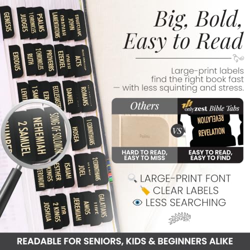 90 Christian Bible Tabs for Women, Men, and Kids - Black Version - color: Black