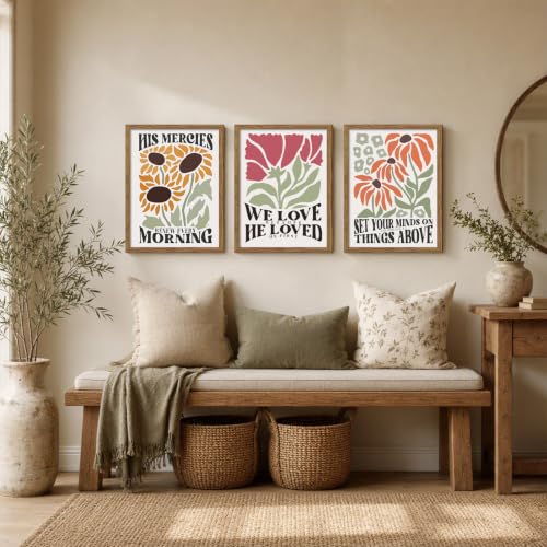 3 Piece Christian Scripture Wall Art Framed Bible Verses Prints 16x24 In - color: Flower（Framed）, size: 24"L x 16"W
