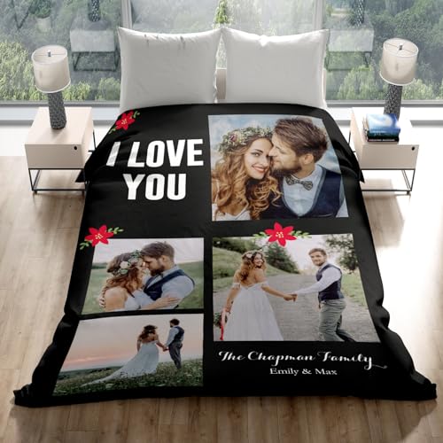 inkArts Custom Blankets with Photos, Personalized Photo Blankets Using My Own Photos, Customized Blanket with Pictures, Personalized Gifts for Women Men Baby Child - color: 4 Photos