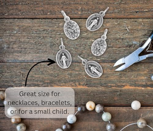Caritas et Fides Pack of 10 - Mini Miraculous Medal Pendant for Charm Bracelet -1/2 Inch Silver Oxidized Small Latin Miraculous Medals for Jewelry Making Catholic - Made in Italy