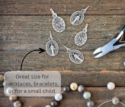 Caritas et Fides Pack of 10 - Mini Miraculous Medal Pendant for Charm Bracelet -1/2 Inch Silver Oxidized Small Latin Miraculous Medals for Jewelry Making Catholic - Made in Italy
