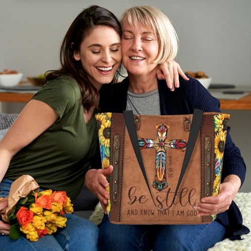 Bible Tote Bags for Women Christian Tote Bag Church Shoulder Bag Inspirational Bags With Zipper Christian Gift - color: Be Still and Know That I Am God