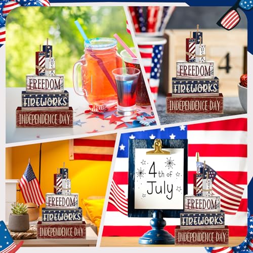 Britimes Tiered Tray Decor Set, 4 Pack, Wooden, 4th of July - style: Fireworks Independence Day