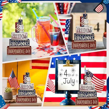Britimes Tiered Tray Decor Set, 4 Pack, Wooden, 4th of July - style: Fireworks Independence Day