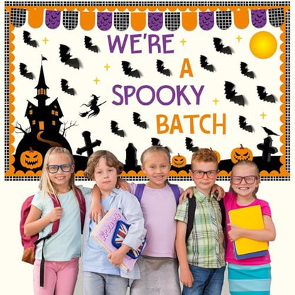 Halloween Bulletin Board Set 3D Halloween Bat Classroom Bulletin Board Pumpkin Castle Witches Paper Cutout Spooky Scary Decoration for Kid Holiday Home School Classroom Wall Chalkboard Decor - style: Halloween