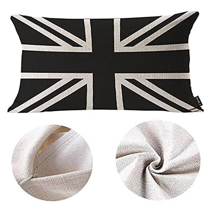 EKOBLA UK Flag Waist Lumbar Pillow Cases Union Jack Black and White United Kingdom National Banner Oblong Rectangle Throw Pillow Covers for Sofa Bed Couch Cotton Linen 12x20 Inches - color: Multi-bs22