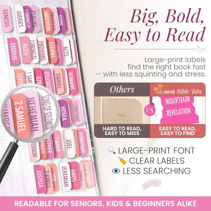 90 Christian Bible Tabs for Women & Kids - Neon Pink - color: Neon Pink